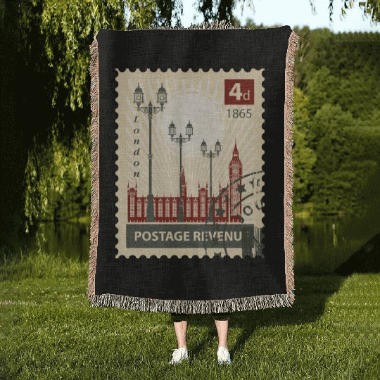 london stamp Woven Blankets