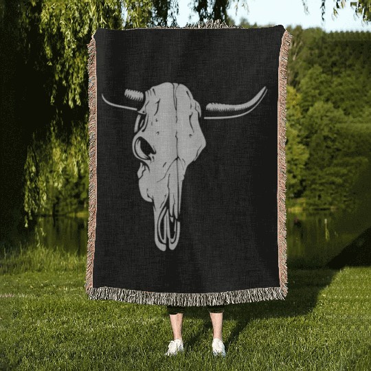 buffalo skull Woven Blankets