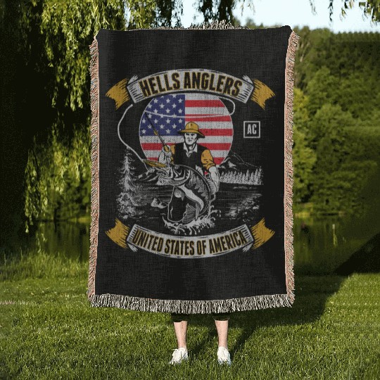 HELLS ANGLERS USA fishermen angler used look Woven Blankets