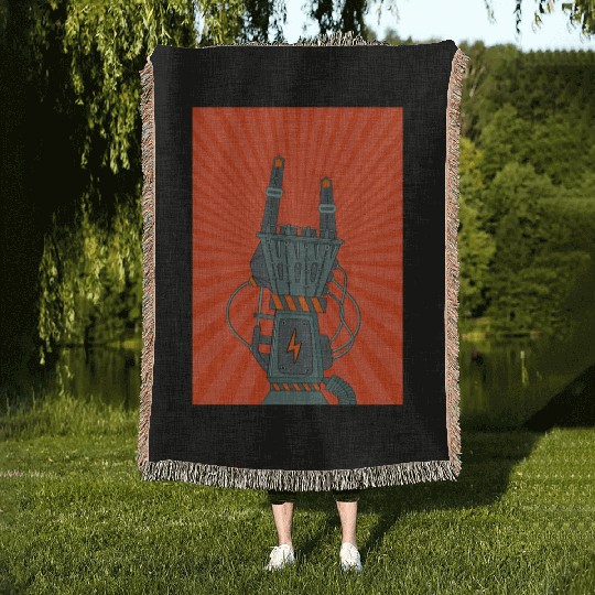 hard rock horns robot Woven Blankets