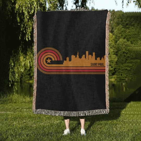 Retro Style Saint Paul Minnesota Skyline Woven Blankets