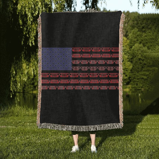 Flag of the United States jeep Woven Blankets