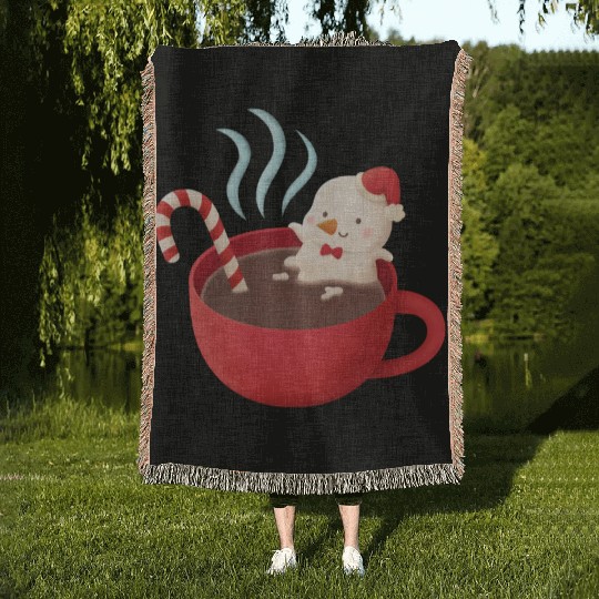 Cute Snowman in Hot Cocoa Woven Blankets