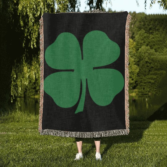 Green 4 Leaf Clover Solid Woven Blankets
