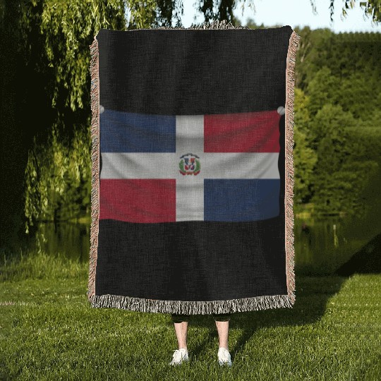flag dominican republic Woven Blankets