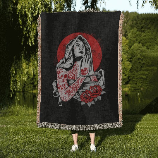 Virgin Mary Tattoo Woven Blankets
