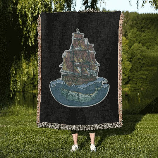 Whale ship Woven Blankets