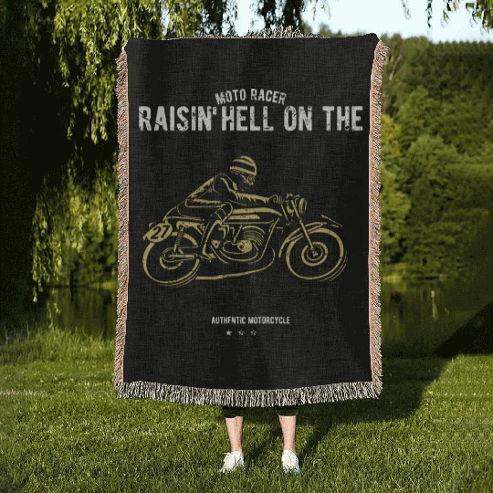 Raisin Hell Moto Racer Woven Blankets