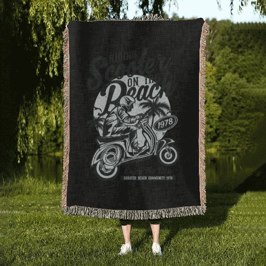 Scooter Beach Woven Blankets