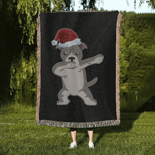 Cute Pitbull Dabbing Christmas Woven Blankets