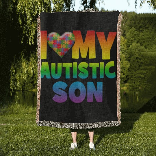 Autism Awareness I Love My Autistic Son Woven Blankets