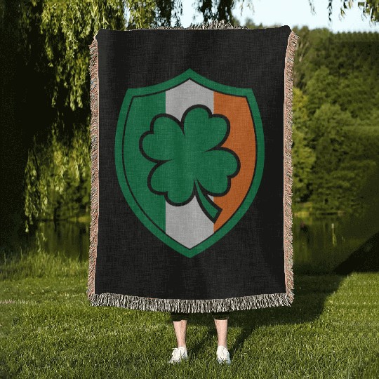 Ireland Flag - Irish - Ire -St Patricks day-Clover Woven Blankets