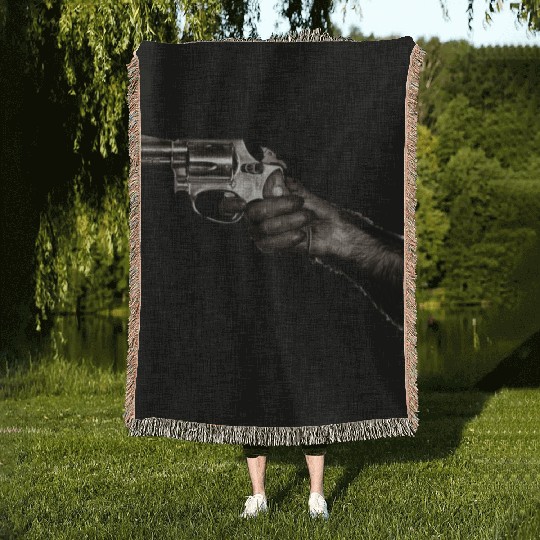Monkey With Gun Woven Blankets