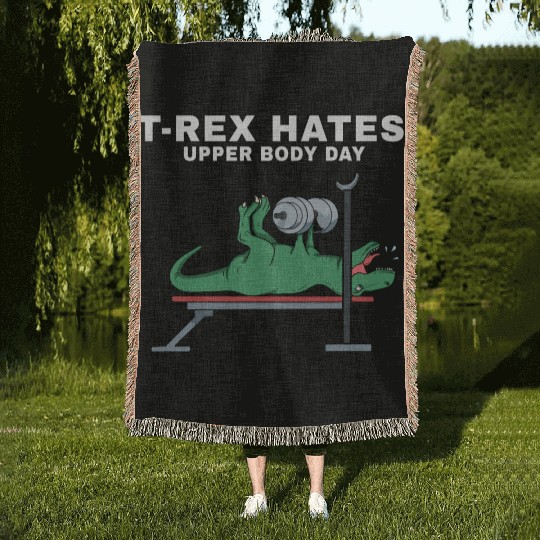 T-Rex, Dinosaurs, workout, t rex, gym, training Woven Blankets