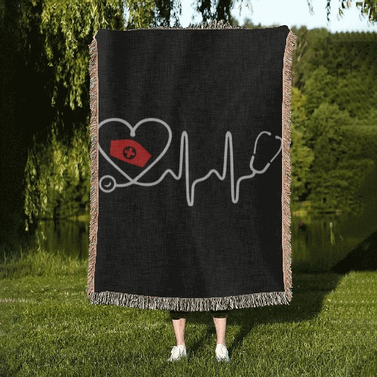 Heart Beat Nurse Woven Blankets