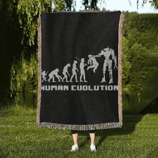 Human Evolution Robot Woven Blankets