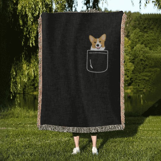 Corgi In Pocket Funny Cute Puppy Big Happy Smile Woven Blankets