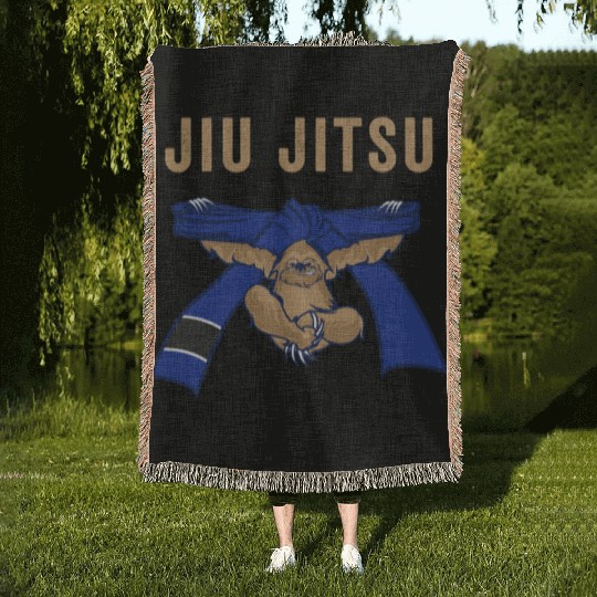 Jiu Jitsu BJJ Sloth Jiu Jitsu Blue Belt with Text Brown Light Woven Blankets
