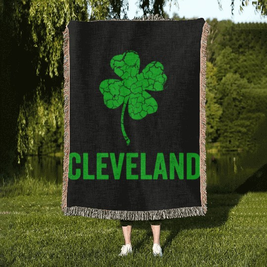 Cleveland Irish, St Patricks Day, Four Leaf Clover Woven Blankets