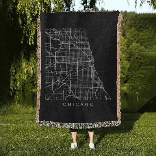 Chicago IL Minimalist City Street Map Light Design Woven Blankets