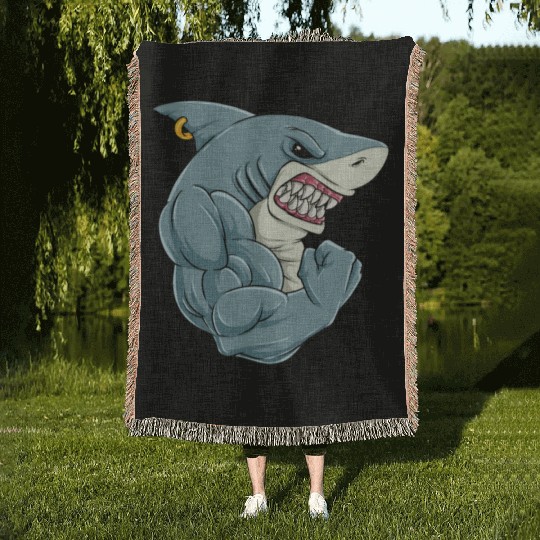 Shark At The Gym | Fitness Training Muscles Woven Blankets