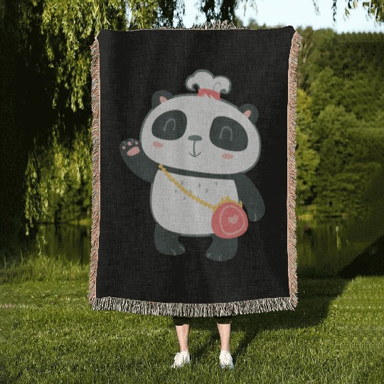Sweet Panda Family Girl 1 Woven Blankets