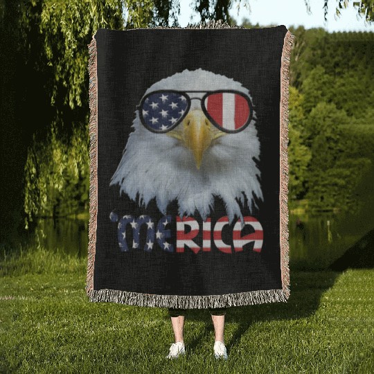 American Eagle 4th July US Merica Election Gift Woven Blankets