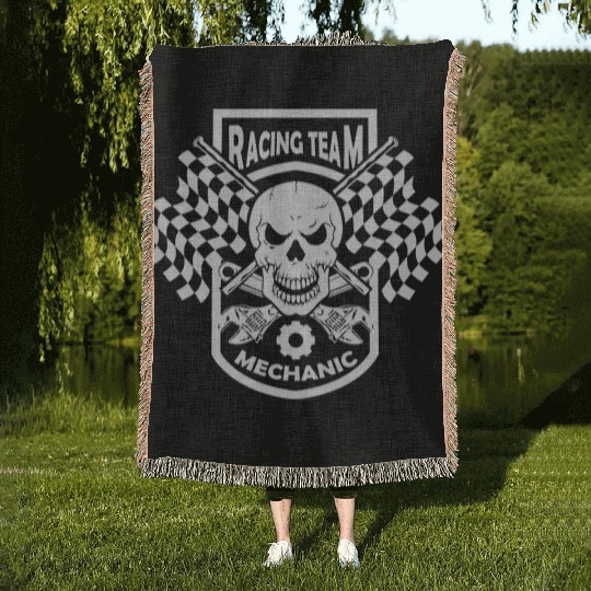 racing team mechanic Woven Blankets