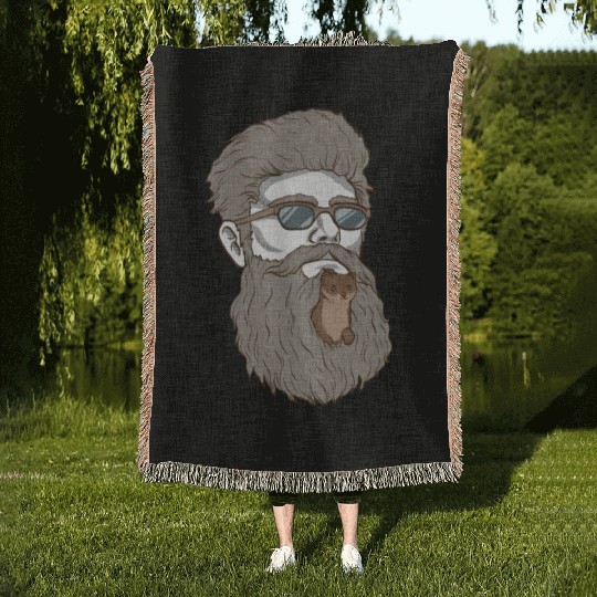 Beard Weasel Funny Beard Design Woven Blankets