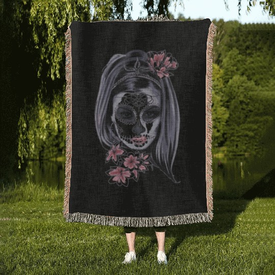 mask zombie girl flower Woven Blankets