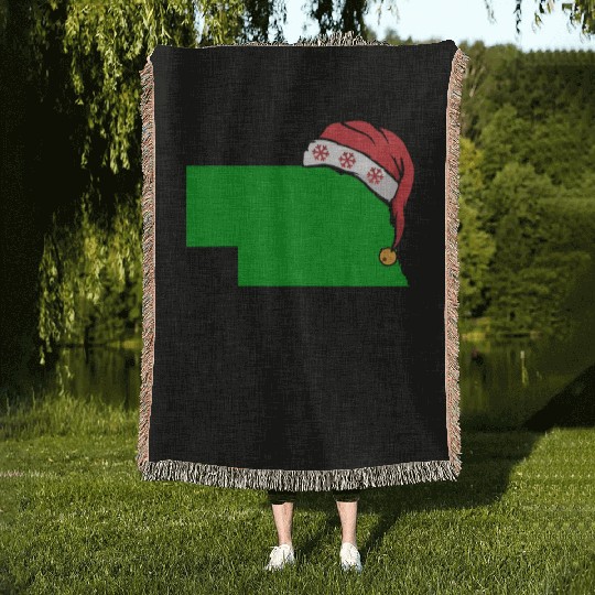 Nebraska Christmas Cute Christmas Gift Green US State Woven Blankets