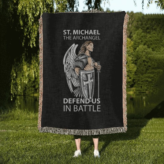 St Michael the Archangel Saints Angel Catholic Woven Blankets