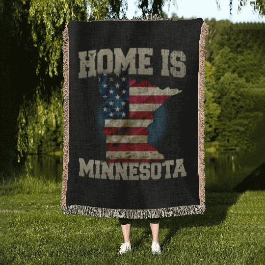 Home is Minnesota USA US map gift unique fans Proud Strong Support Woven Blankets