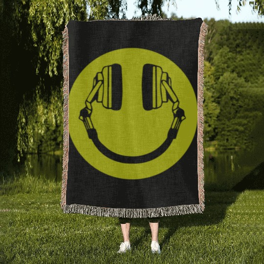 Headphone Smiley Acid House Cans MUSIC RAVE WEED D Woven Blankets