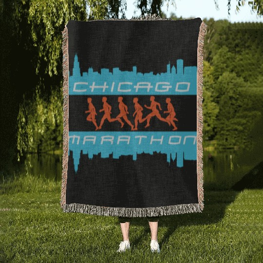chicago marathon 5 Woven Blankets