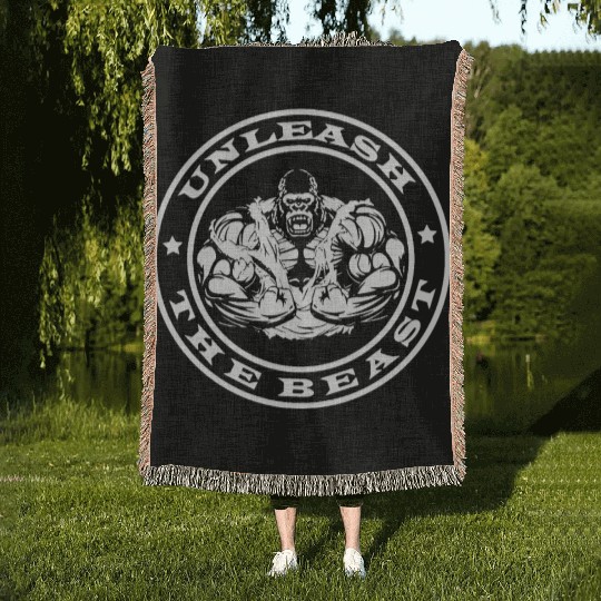 Unleash the Beast Gorilla Ape Bodybuilding Gym Top Woven Blankets