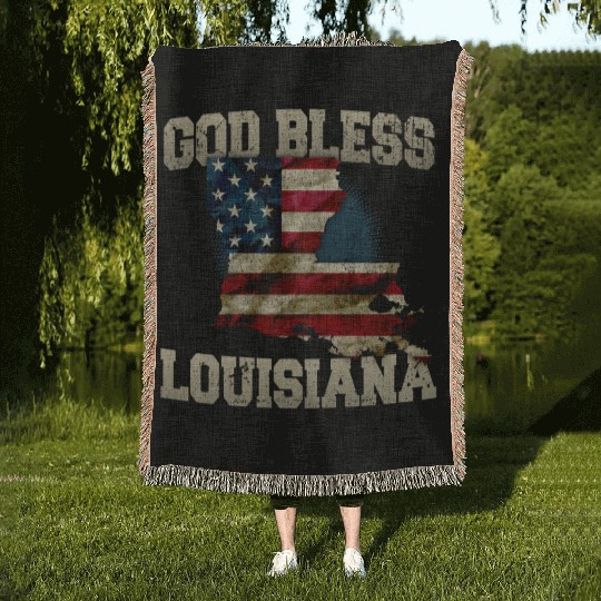 God Bless Louisiana Gift Proud Strong Awesome Design Gift Woven Blankets