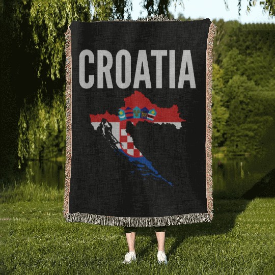Croatian Gift - Croatia Map Country Flag Woven Blankets