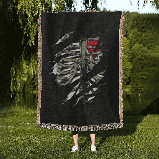 Rib Zombie Rib Cage Showing Skeleton Halloween Scary Light Woven Blankets