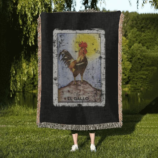 El Gallo Mexican Loteria Bingo Card Woven Blankets
