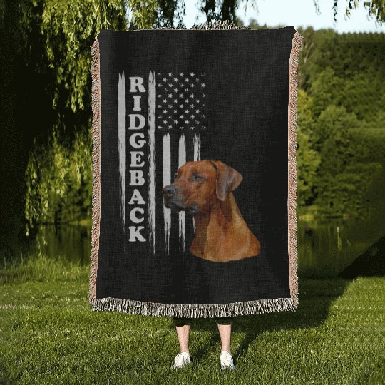 Rhodesian Ridgeback Dog with US Flag Woven Blankets