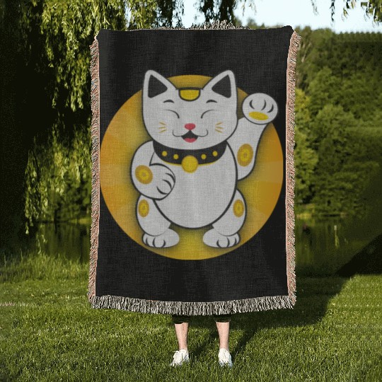 Maneki Neko - Japanese Lucky Cat Woven Blankets