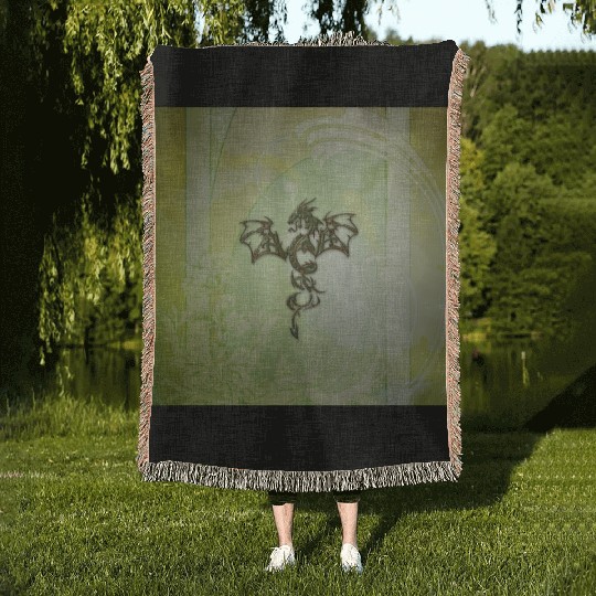 Awesome chinese dragon green colors Woven Blankets