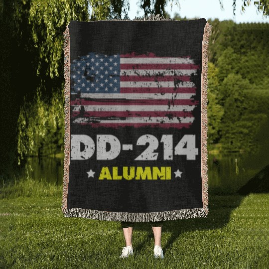 DD-214 Us Armed Forces Alumni American Flag Woven Blankets