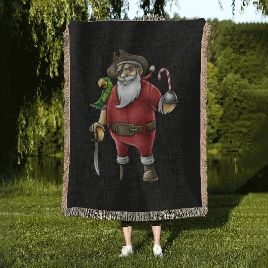 Santa Pirate Funny Christmas Candy Cane Hook Hand Woven Blankets