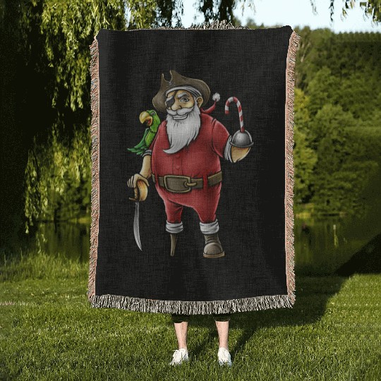 Santa Pirate Funny Christmas Candy Cane Hook Hand Woven Blankets