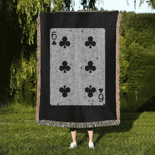 six of clubs playing card Woven Blankets