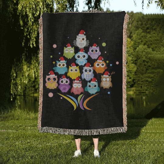 Christmas - Christmas tree with Owls - Xmas - Pets Woven Blankets