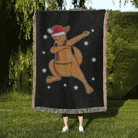 Kangaroo Australian Dabbing Xmas Christmas Present Woven Blankets