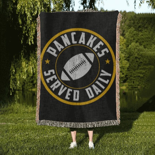 Football Offensive Lineman Pancakes Served Daily Woven Blankets
